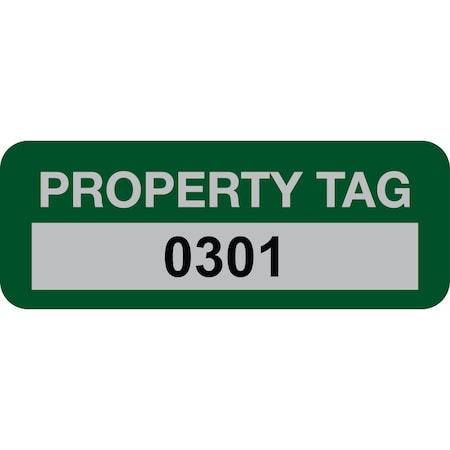 Lustre-Cal Property ID Label PROPERTY TAG5 Alum Green 2in x 0.75in Serialized 0301-0400, 100PK 253740Ma1G0301
